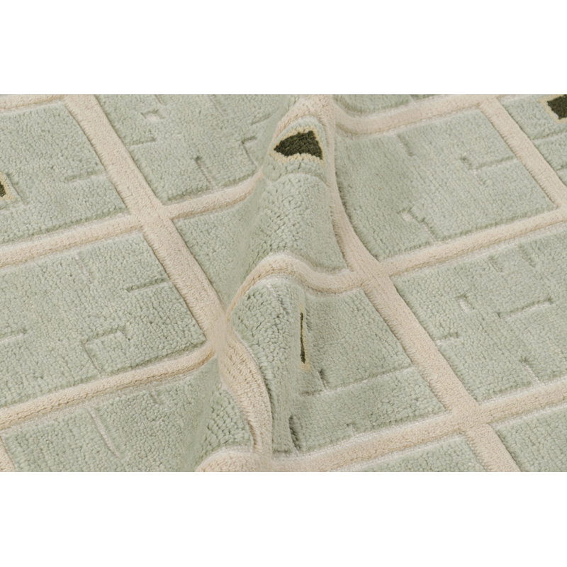 Rug & Kilim’S French Art Deco Style Rug In Cream With Seafoam Geometric Pattern