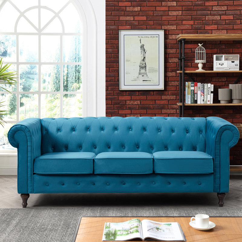 Aliso Velvet Sofa, Green, 3