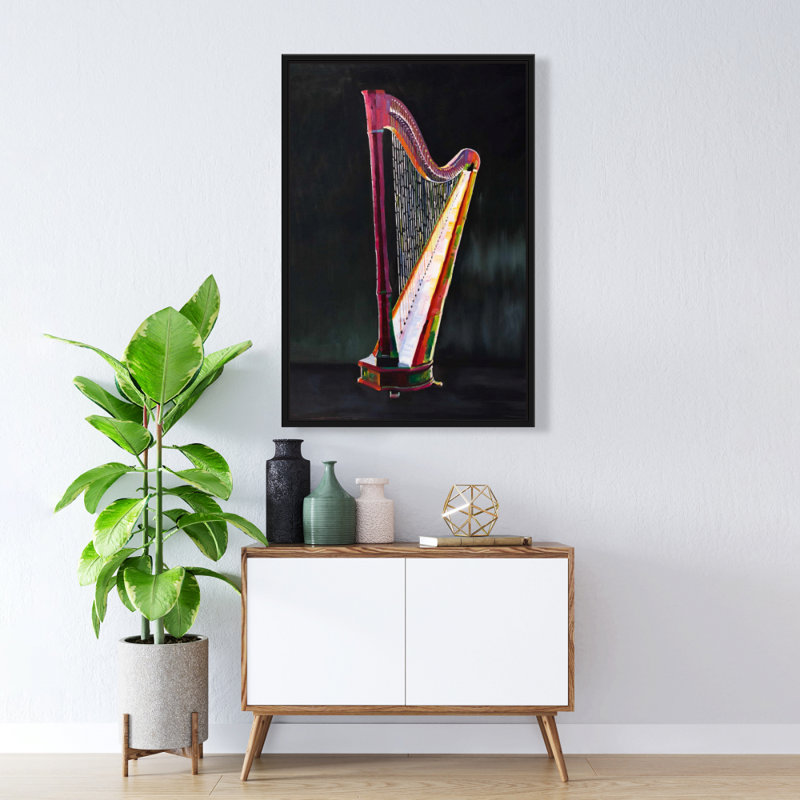 Colorful Realistic Harp - Contemporary Framed Canvas Art