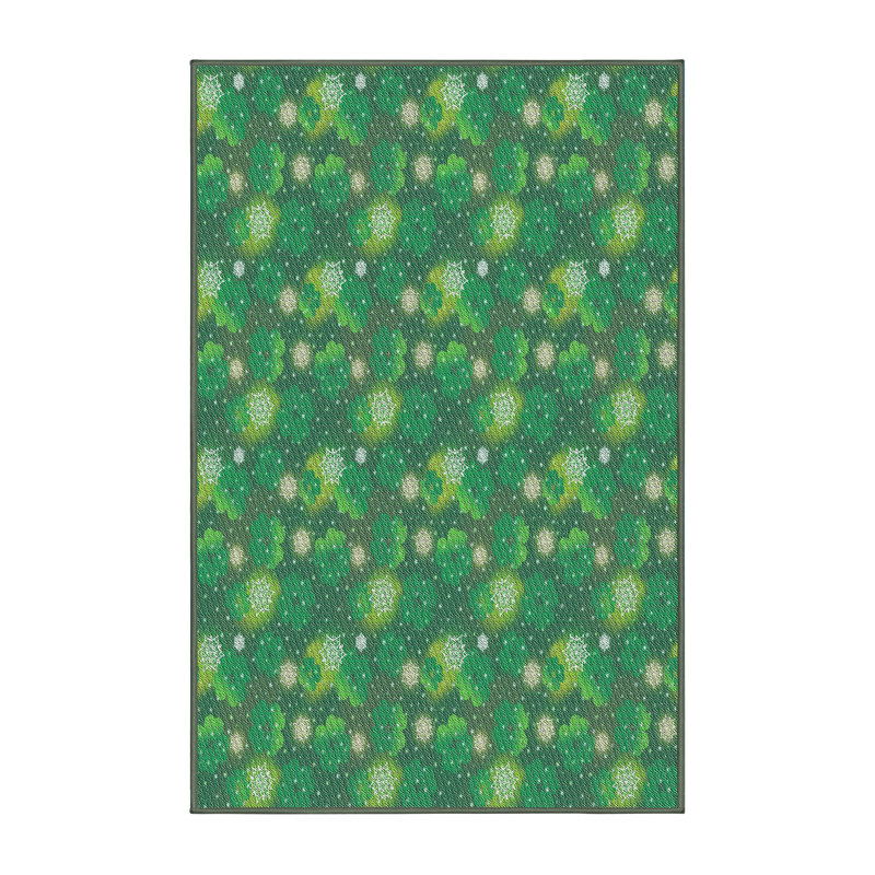 Tapis décoratif en laine faite à la machine florale et polyester vert, Rectangle 2 pi x 4 pi