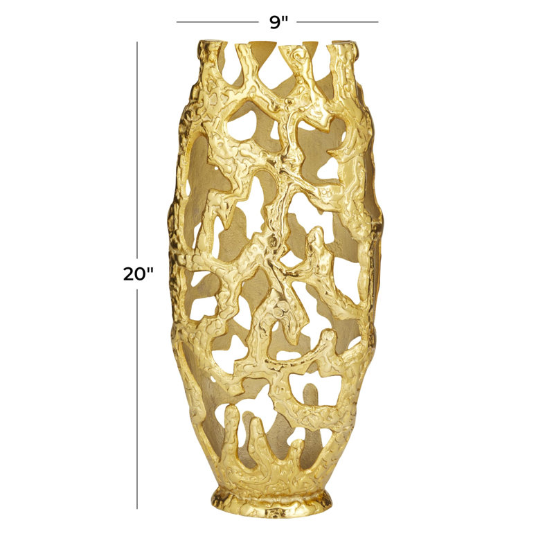 Gold Aluminum Hollow Design Decorative Centerpiece Vase