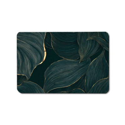 Teal Gold Leaf Bath Rug, 20 X 32 Inches, For Bathroom, Bedroom