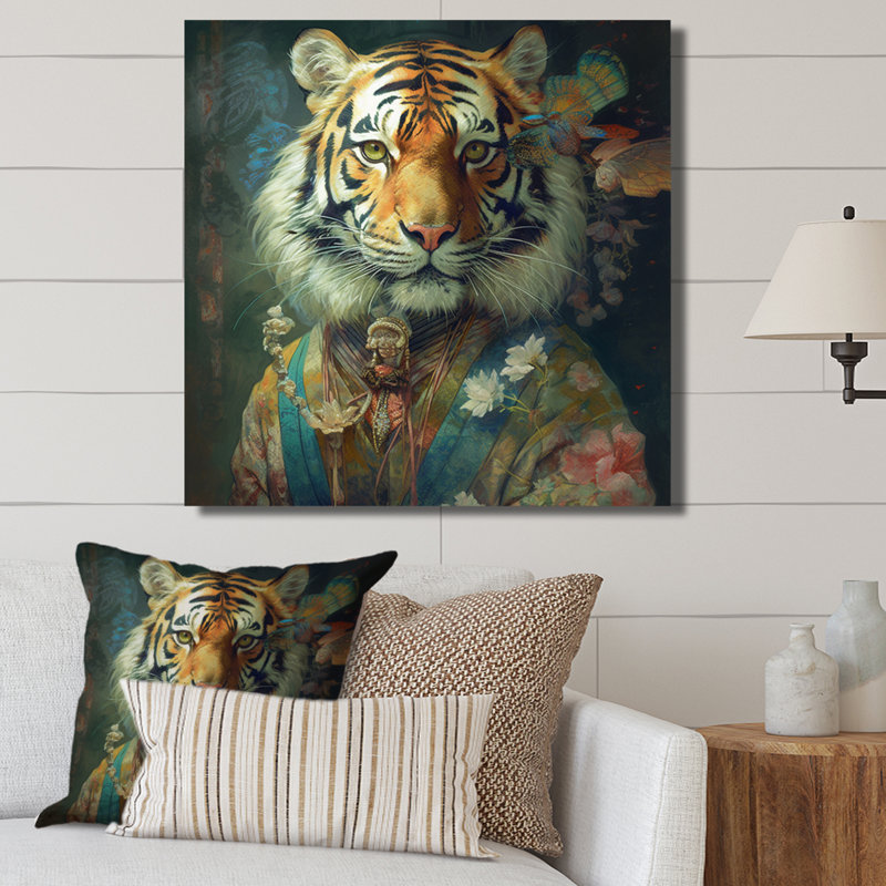 Portrait de tigre rétro - tigre, art mural, H 16 po x l 16 po x P 1 po, Toile tendue