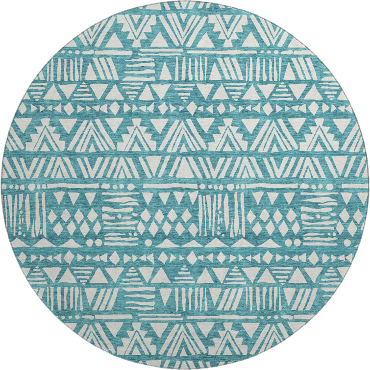 Premium Machine Washable Prisco Teal Rug