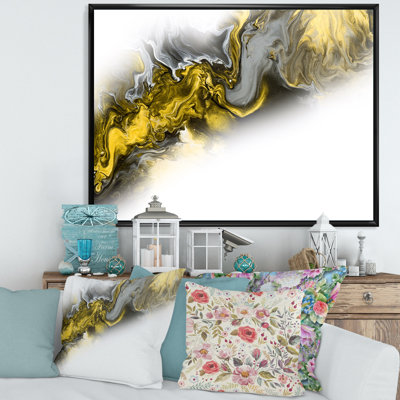 Vague de marbre jaune et gris sur blanc - peinture sur toile
