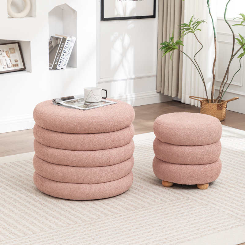 Ashyiah 23.5'' Wide Storage Ottoman With Small Stool, Pink