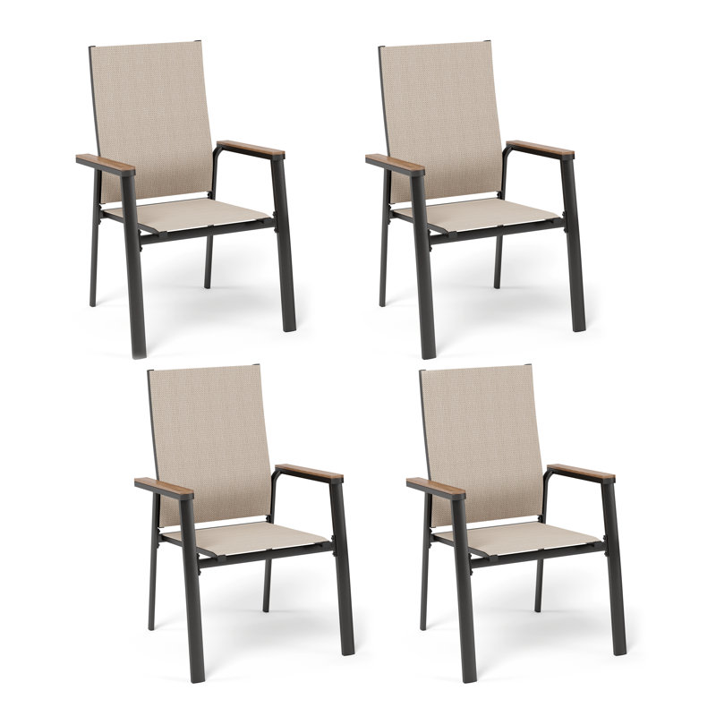 Mcnabb Stacking Aluminum Patio Dining Armchair, Beige
