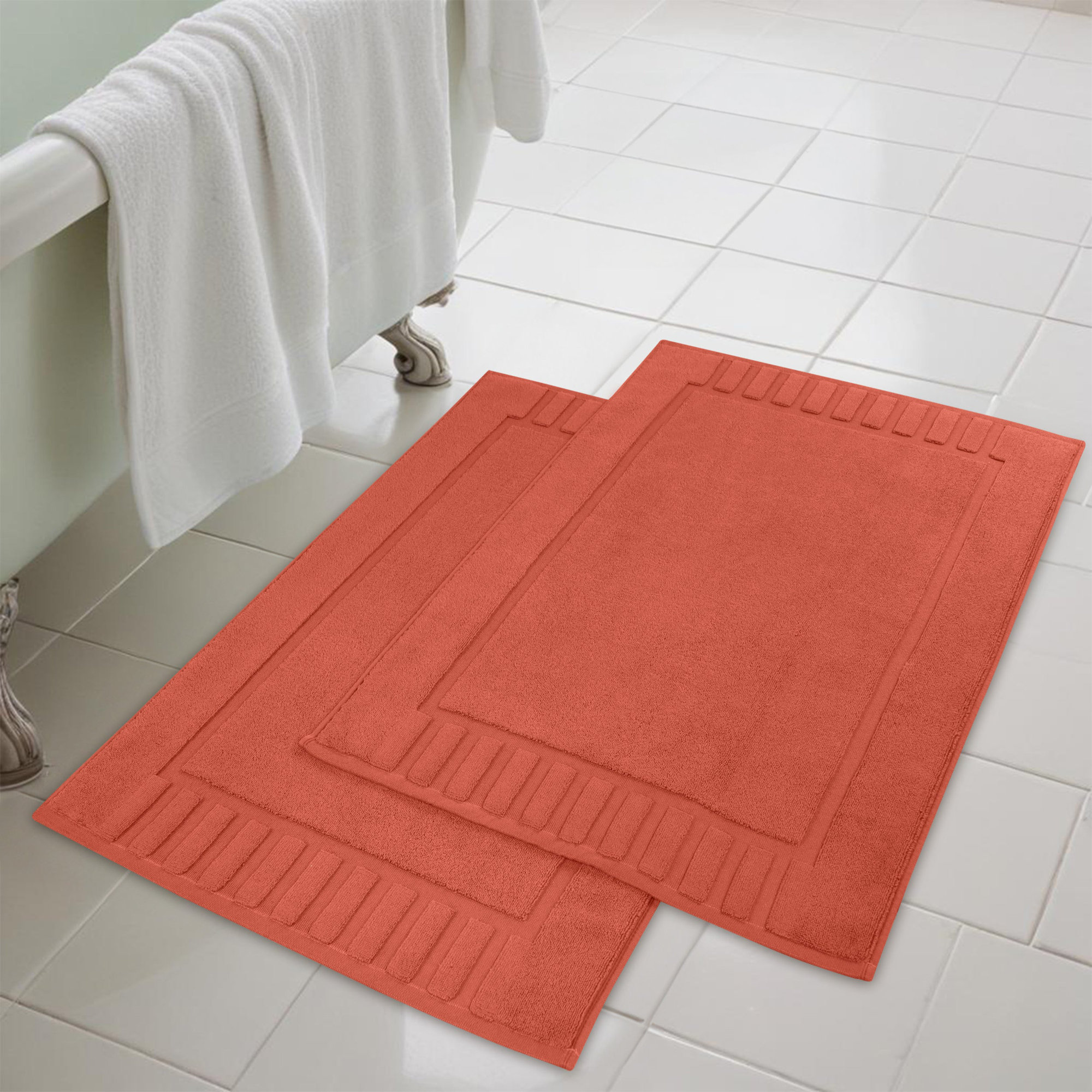 Pardue Cotton Bath Mat, Coral, Geometric