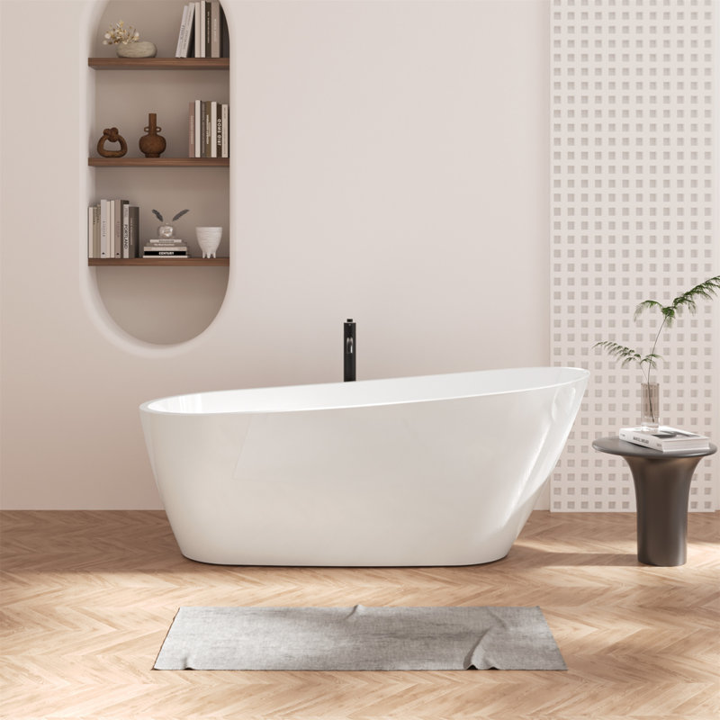 Baignoire de trempage autoportante en acrylique 67 po avec trop-plein encastré