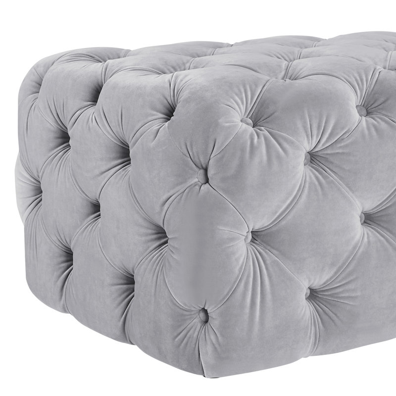 Velvet Upholstered Bench, Light Gray Velvet