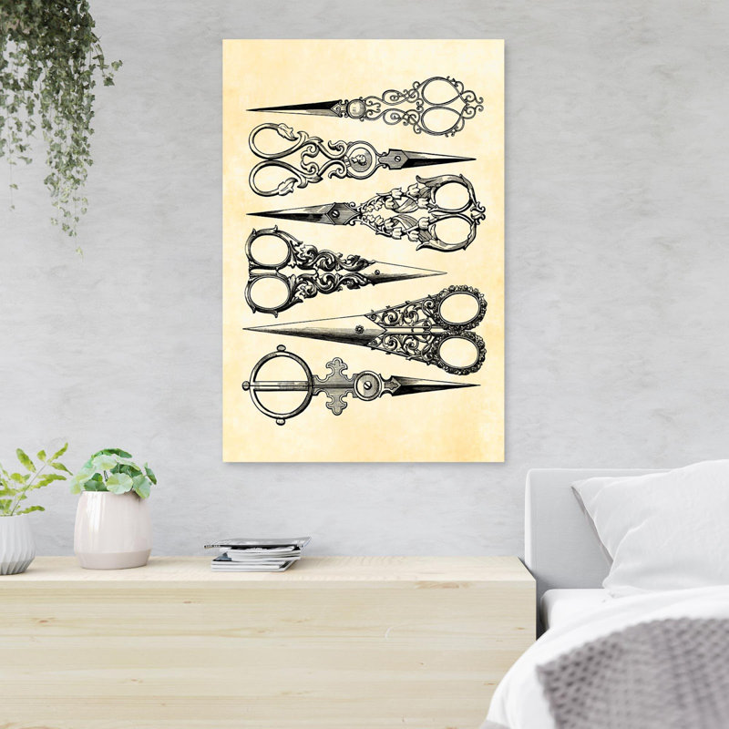 Patterned Scissors Art - 1 Piece Rectangle Graphic Art Print On Wrapped Canvas, 36" H x 24" W x 2" D