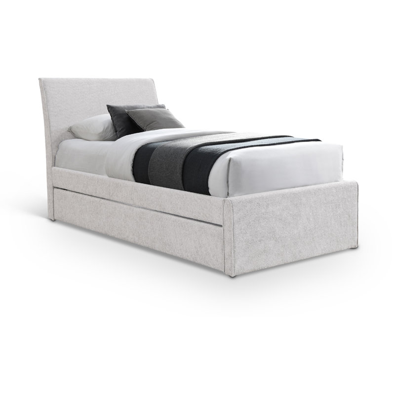 Myles Pittenger Chenille Fabric Twin Trundle Bed, Cream Chenille Fabric