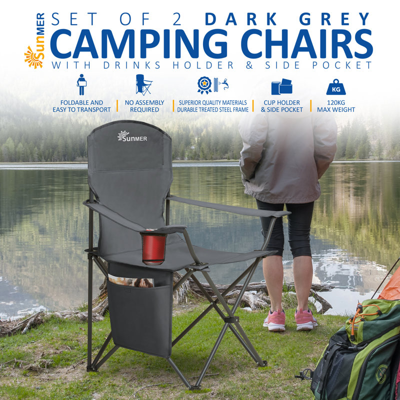 SUNMER Folding Camping Chairs - Extra Wide, Dark Grey