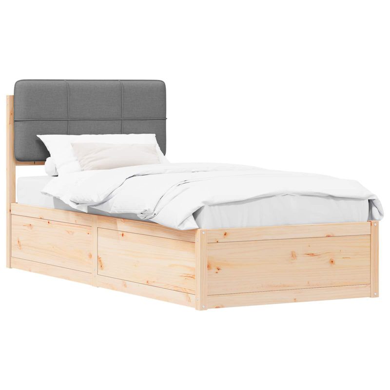 Solid Wood Bed, Light Grey, Single (3')