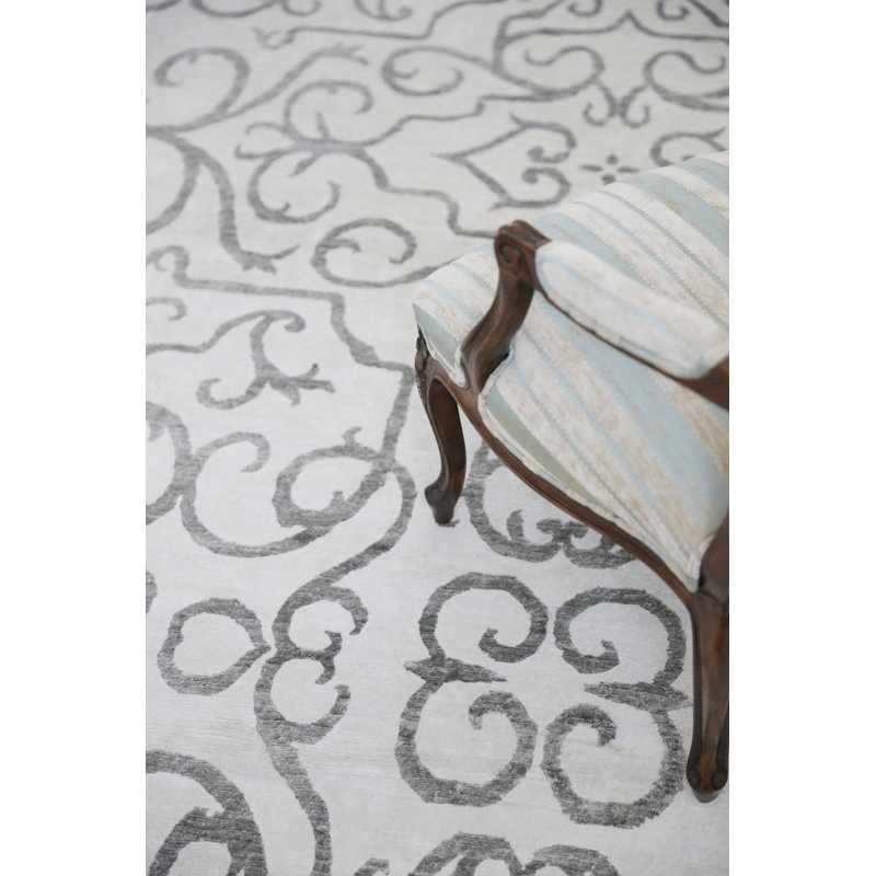Bamboo Silk Damask Area Rug, Rectangle 10' x 14'