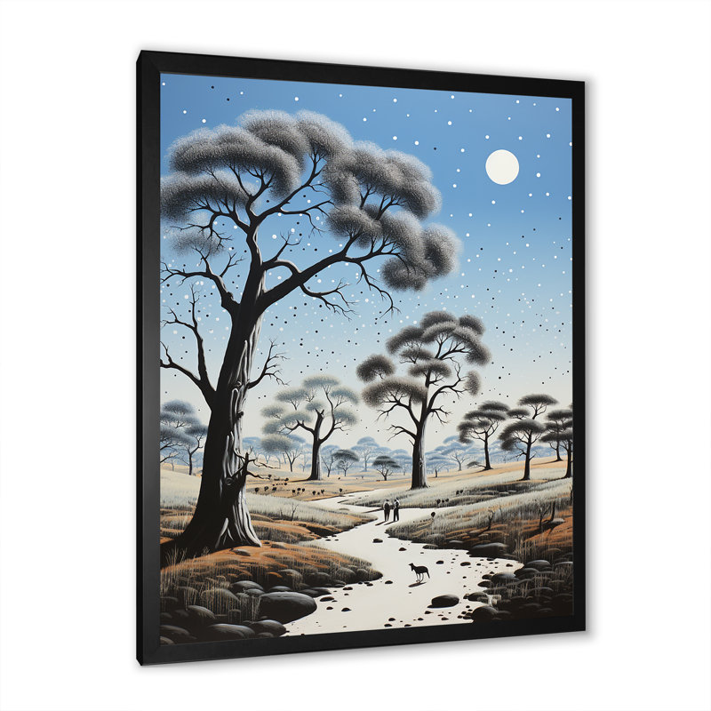 Baobab africain dans la nuit - Reproduction d'art mural arbre baobab, Cadre flottant doré, H 44 po x l 34 po