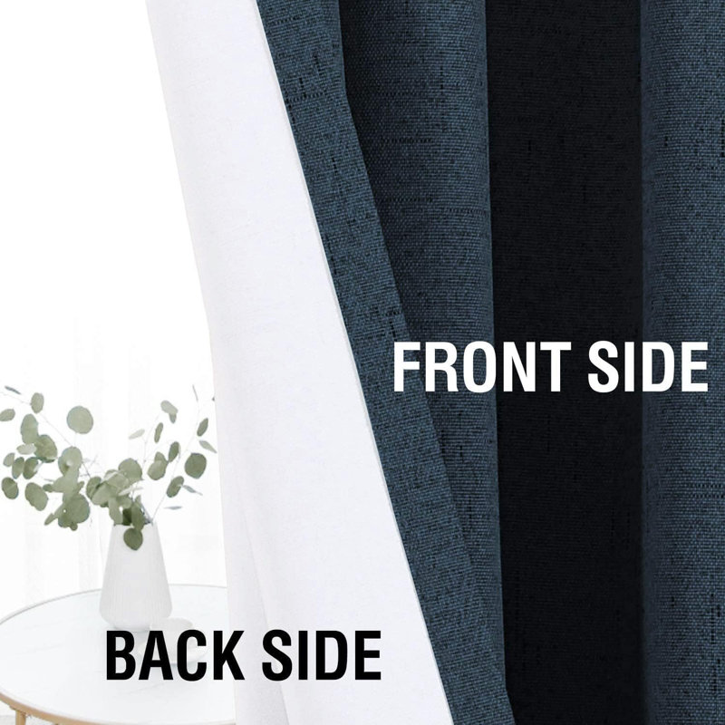 Linen Look 100% Blackout Curtains for Bedroom Full Light Blocking Rod Pocket 42 Inches Wide Linen Textured Thick Window Curtain Drapes with Backing
