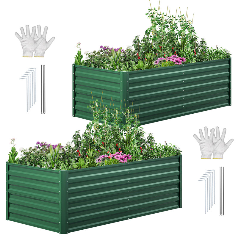 Green  Metal Raised Garden Bed, 24" H x 72" W x 36" D