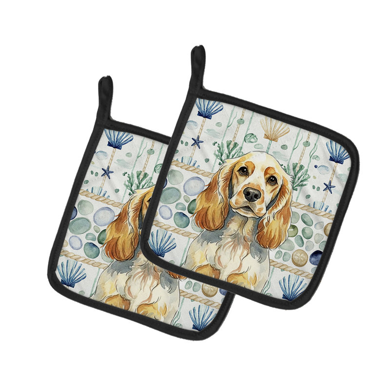Paire de supports à casserole en verre de mer côtier anglais Cocker Spaniel Lemon Roan