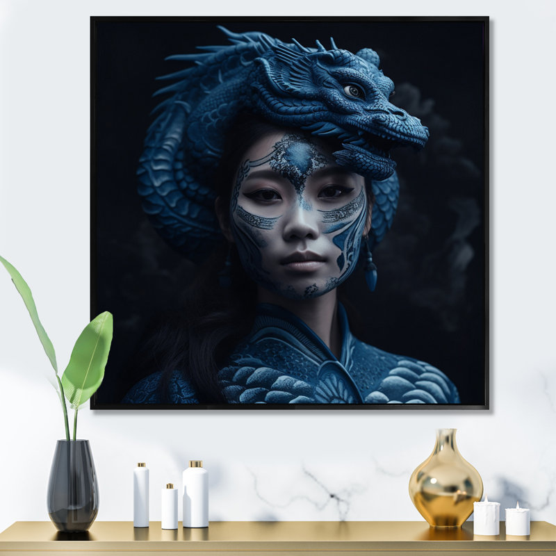 Déesse Ainu asiatique asiatique japonaise, H 16 po x l 16 po x P 1 po, Cadre flottant noir