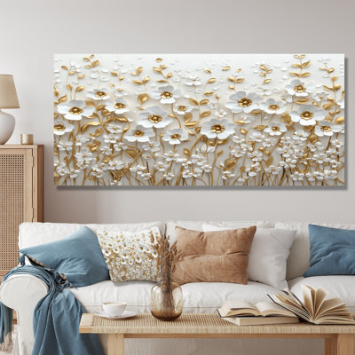 Orchidée blanche jardin de branches I - reproduction d'art traditionnelle en métal, art mural en métal fleurs sauvages
