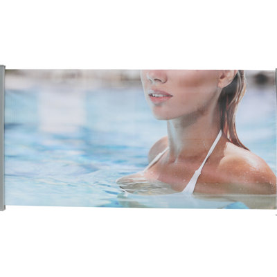 American Design 71" Tall 138" Deep Retractable Side Awning, Gray, Semi-Transparent, With Printed Screens, For Pool And Balcony Wind Protection 71"X138" Gray Manual, Printing, Upf50+, Suitable Wooden
