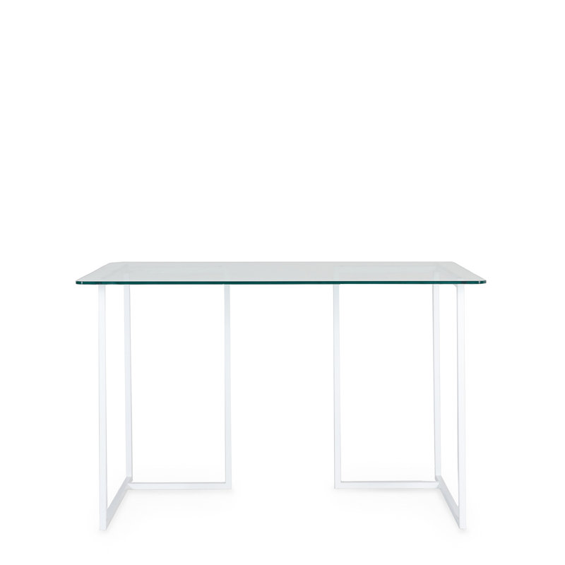 Eddo Glass Top Metal Base Writing Desk, White, 75cm H x 160cm W x 95cm D