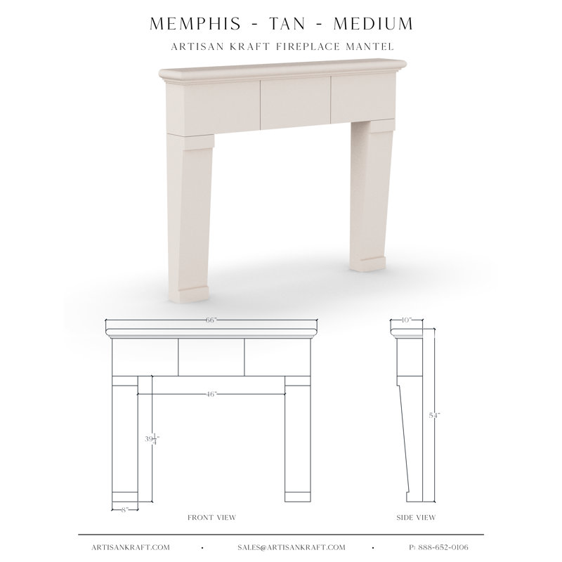 Cadre de cheminée en pierre avec foyer standard Memphis, Tan, P 10 po x H 54 po x l 66 po