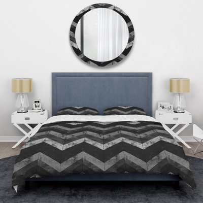 Ensemble de housse de couette moderne à motif de chevrons noir et gris I