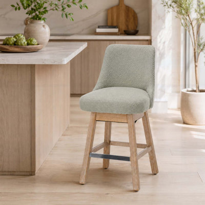 Ensemble de tabourets de bar pivotants 360 ° à hauteur de comptoir de 26 pouces avec pieds en bois et tissu bouclé pour cuisines modernes