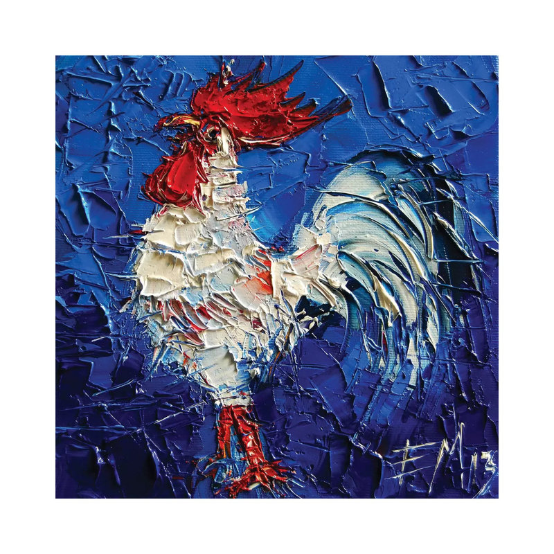 Little Abstract White Rooster 1 Piece Wrapped Canvas Painting, 30.48 cm H x 30.48 cm W
