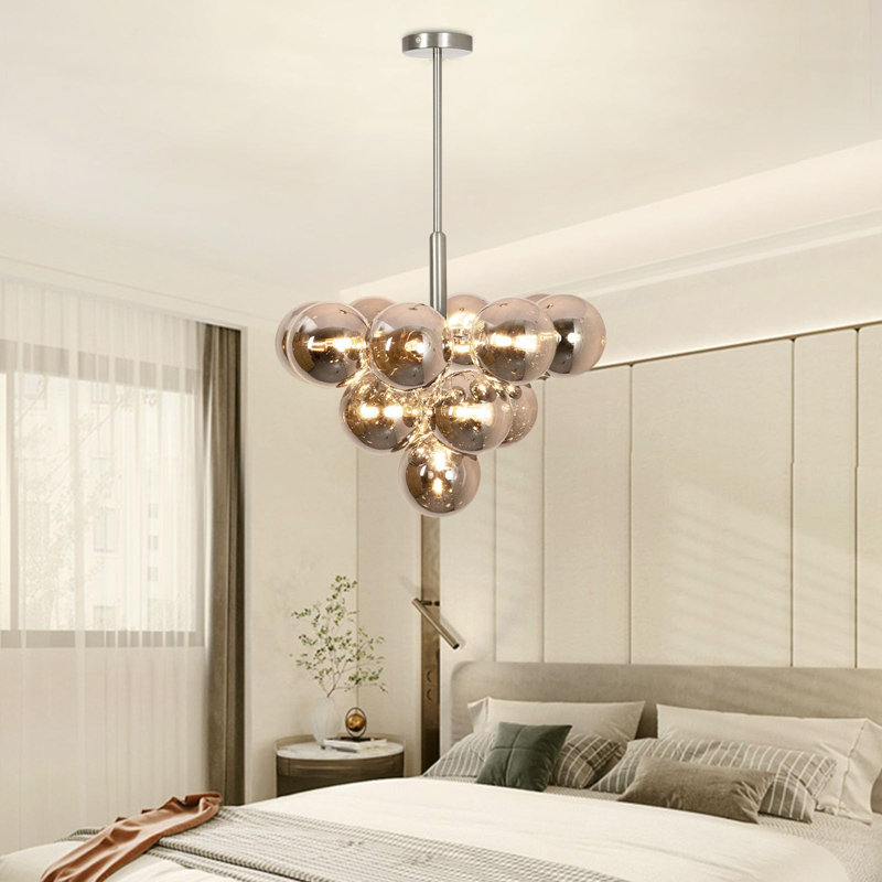 Lustre 23,62 "Spoutnik 13 boule de verre, Gris argenté, Chrome