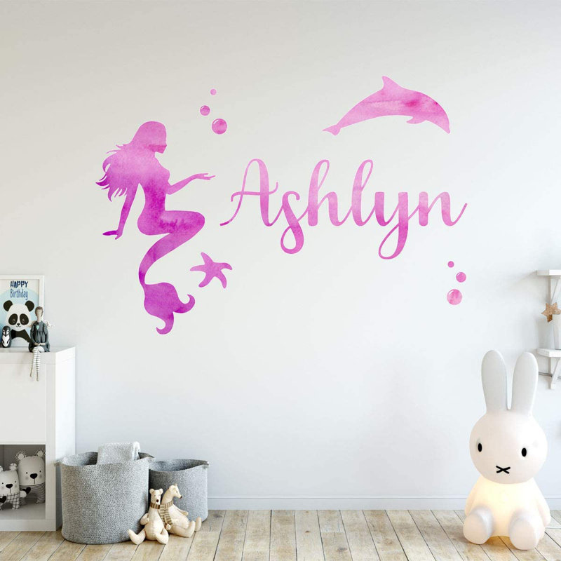 Adhésif décoratif aquarelle sirène, Rose, H 14 po x l 21 po
