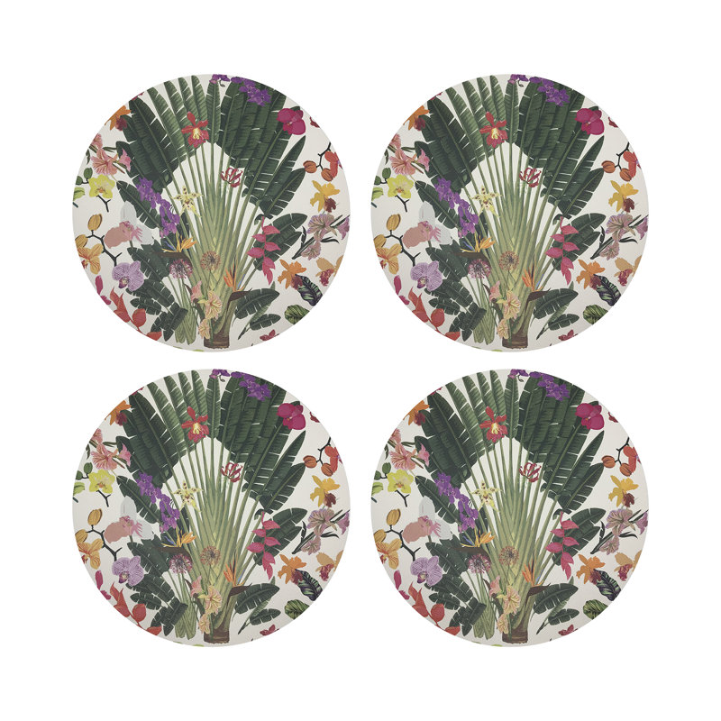 Fantasy Tropical Pebble 16" Vinyl Placemat, White/Green