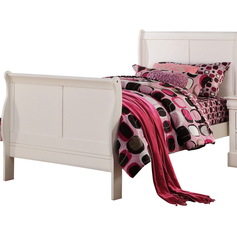 Lit blanc en bois massif et rangement supplémentaire pour un lit double traditionnel inclus, Lit double