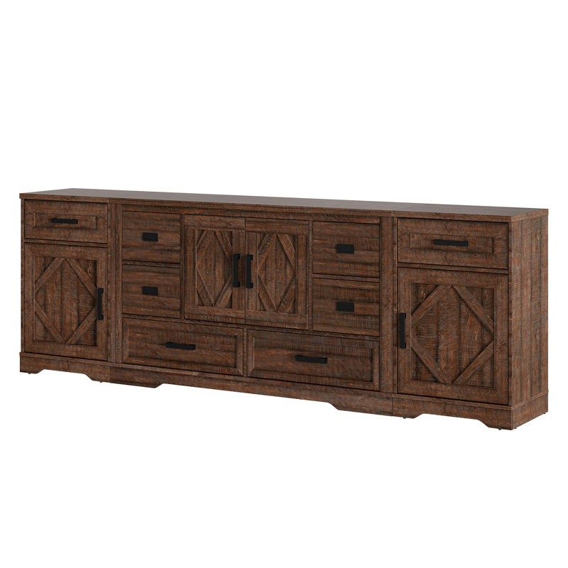 Glenford Dresser For Bedroom With 6 Drawers And 2 Storage Cabinet,Wooden Chest Of Drawers,93.3" Large Farmhouse Closet Organizer For Living Room,Nursery,Hallway,n