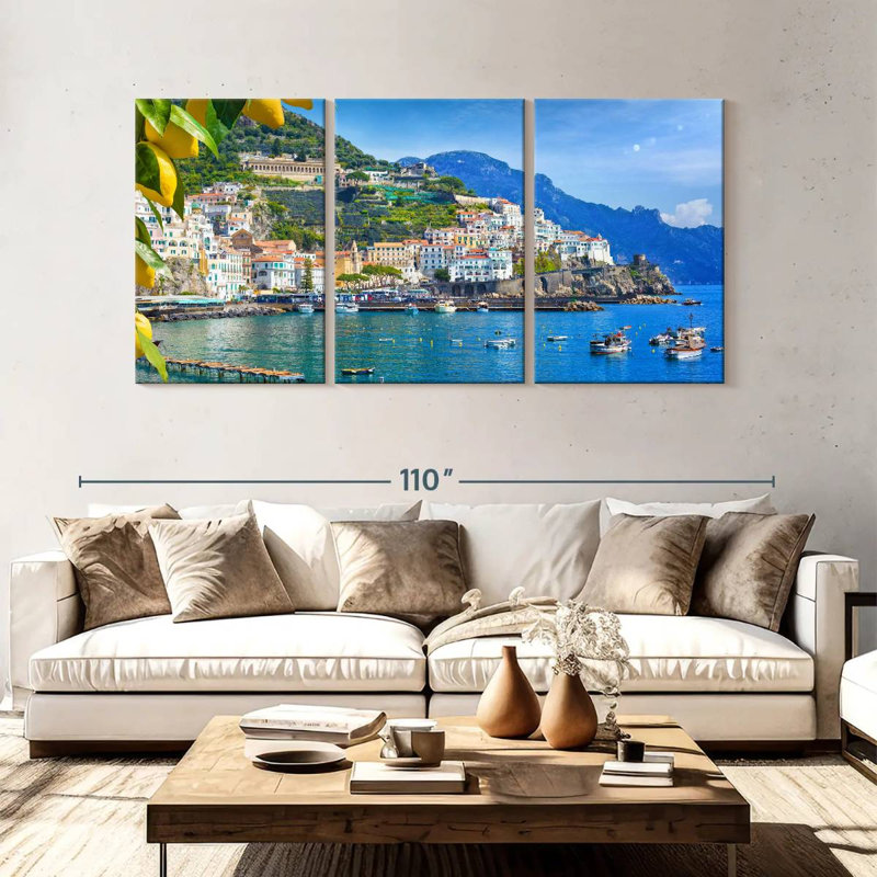 «Sunny Amalfi Coast», reproduction d'art sur toile, H 45 po x l 92 po x P 1,25 po