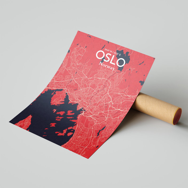 Oslo, carte de la ville, impression, Rouge / bleu marine, H 24 po x l 18 po