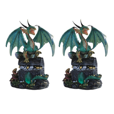 "2-PC Set" ICE ARMOR 5"H Green Dragon Guarding Treasure Figurine Figurine Statue Ornament Home/Room Decor and Perfect Gift Ideas for House Warming, Holidays and Birthdays Great Collectible Addition