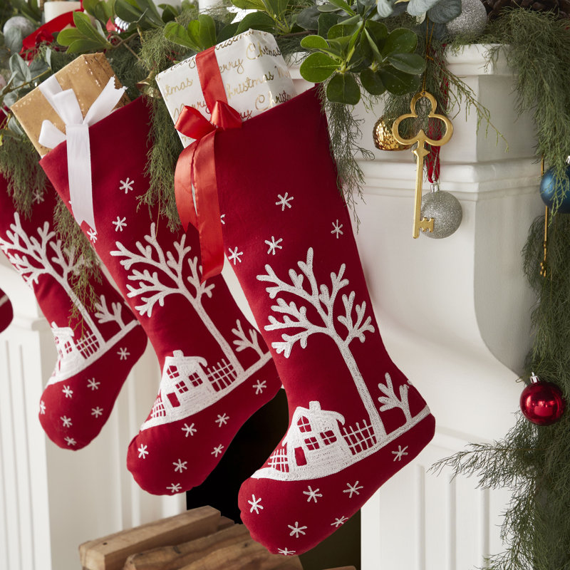 Snowy Village Scene Christmas Stocking