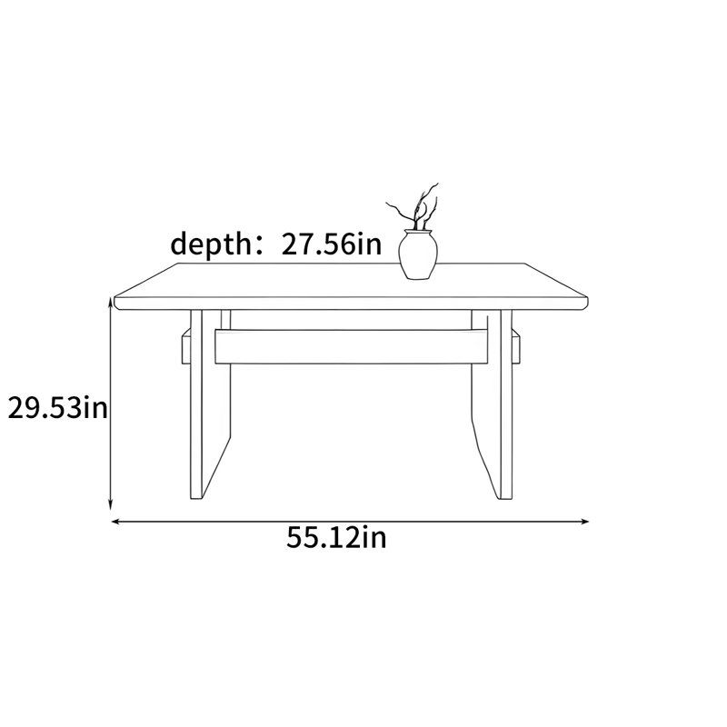Bureau rectangulaire de style rétro, H 29,53 po x l 55,12 po x P 27,56 po