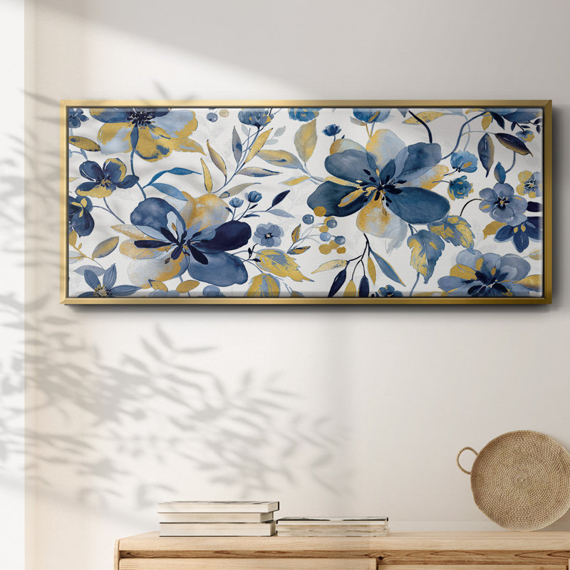 Golden Indigo- Framed Canvas, 20" H x 50" W