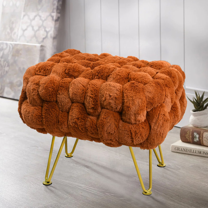 Deya Upholstered Ottoman, Umber Faux Fur