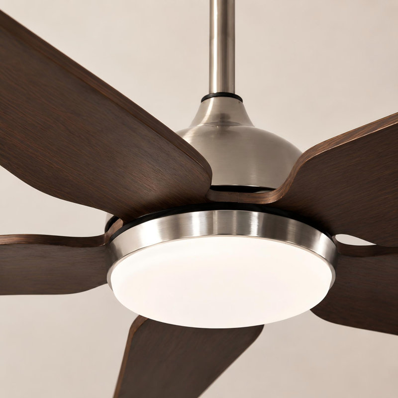 Ventilateur de plafond 52 po en nickel brossé avec lumière, Nickel, Gris