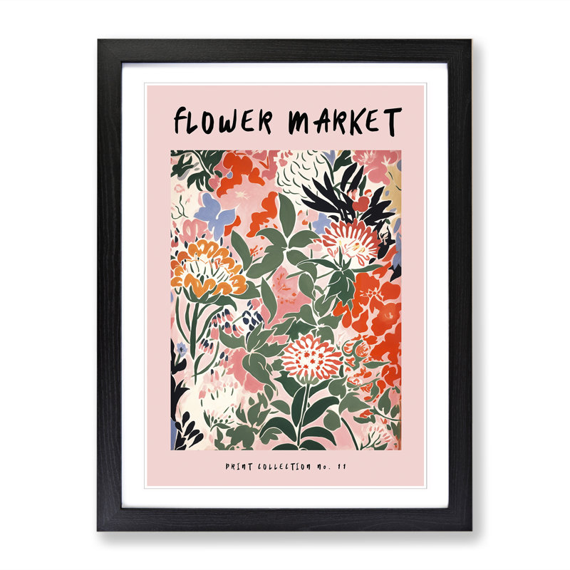 Pink Flower Market Exhibition No.11 - Single Picture Frame Print on Wood, 34cm H x 25cm W x 2cm D