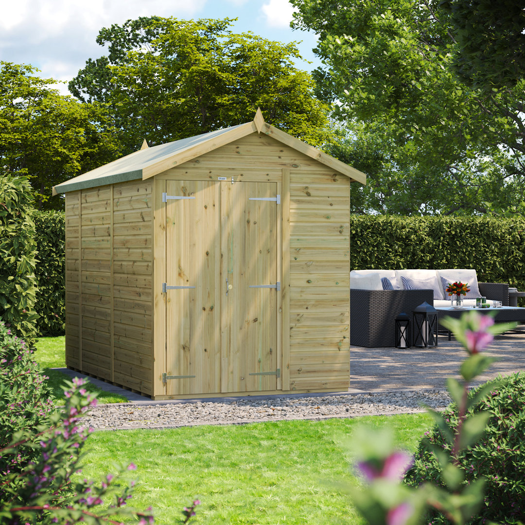 Powersheds 10 x 6ft Premium Pressure Treated Timber Windowless Apex Garden Shed, Double Doors