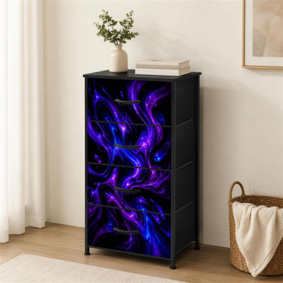 Commode 4 tiroirs pour chambre à coucher Marble Blue Ultra Violet Black Abstract Neon Wave
