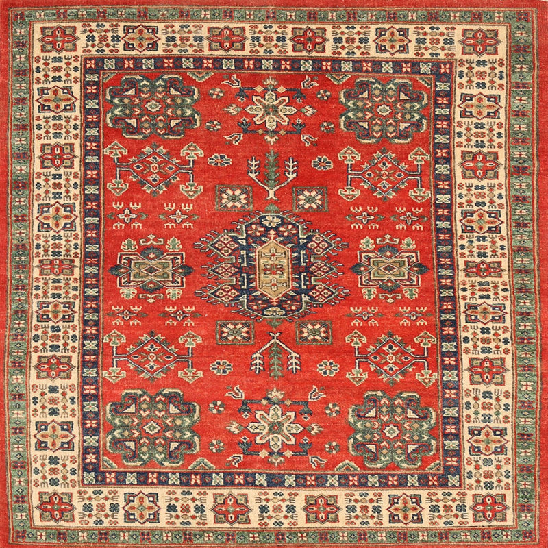 Tapis traditionnel rouge / beige, Rond 4 pi