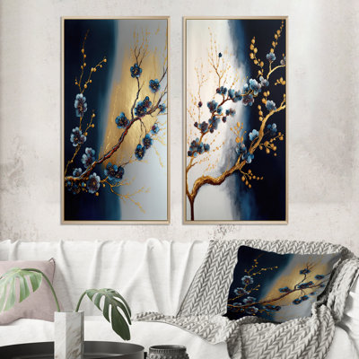 «Blue Cherry Blossom Branch III», 2 pièces sur toile