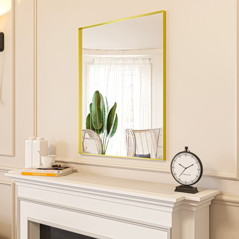 Metal Rectangle Mirror with Aluminum Frame, Bathroom Mirror with Resistant Glass, 28" x 36", Gold